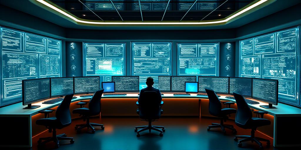 Modern logistics command center with glowing data screens